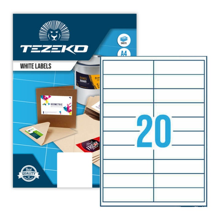 100*28 mm Tezeko A4 íves etikett címke, fehér színű (100 ív/doboz)