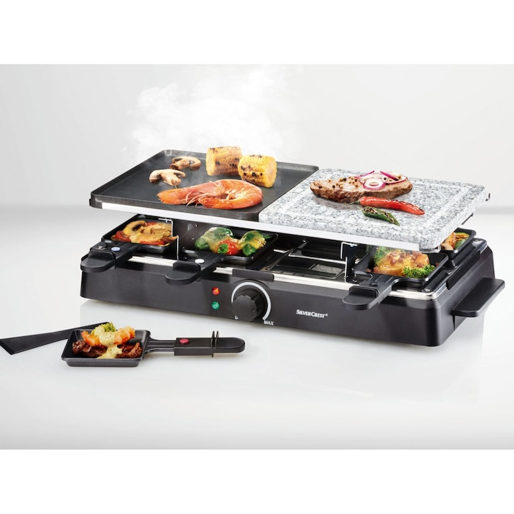 SilverCrest SRGS 1400W félkőlapos elektromos 8 személyes raclette grill, raklett grillsütő