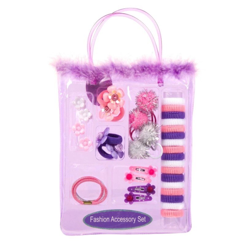 Set de acesorii pentru par, Zola®, ideale pentru fetite, cu gentuta lila, 36 buc