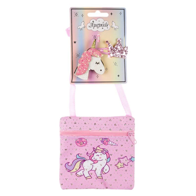 Set pentru fetite, Zola®, cu gentuta roz model unicorn si agrafe