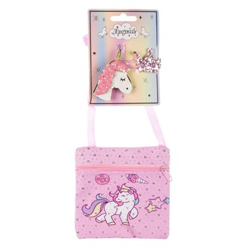 Set pentru fetite, Zola®, cu gentuta roz model unicorn si agrafe Set pentru fetite, Zola®, cu gentuta roz model unicorn si agrafe