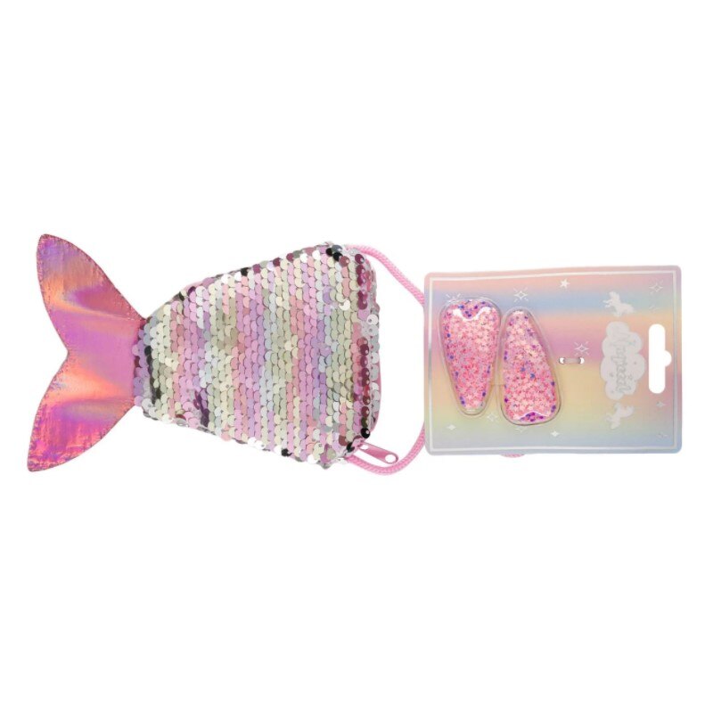 Set pentru fetite, Zola®, cu gentuta model coada de peste si 2 agrafe