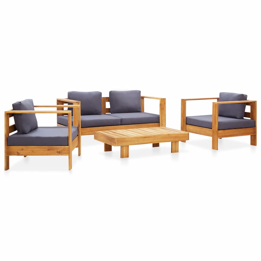 Set mobilier gradina cu perne, 4 piese, gri, lemn masiv acacia