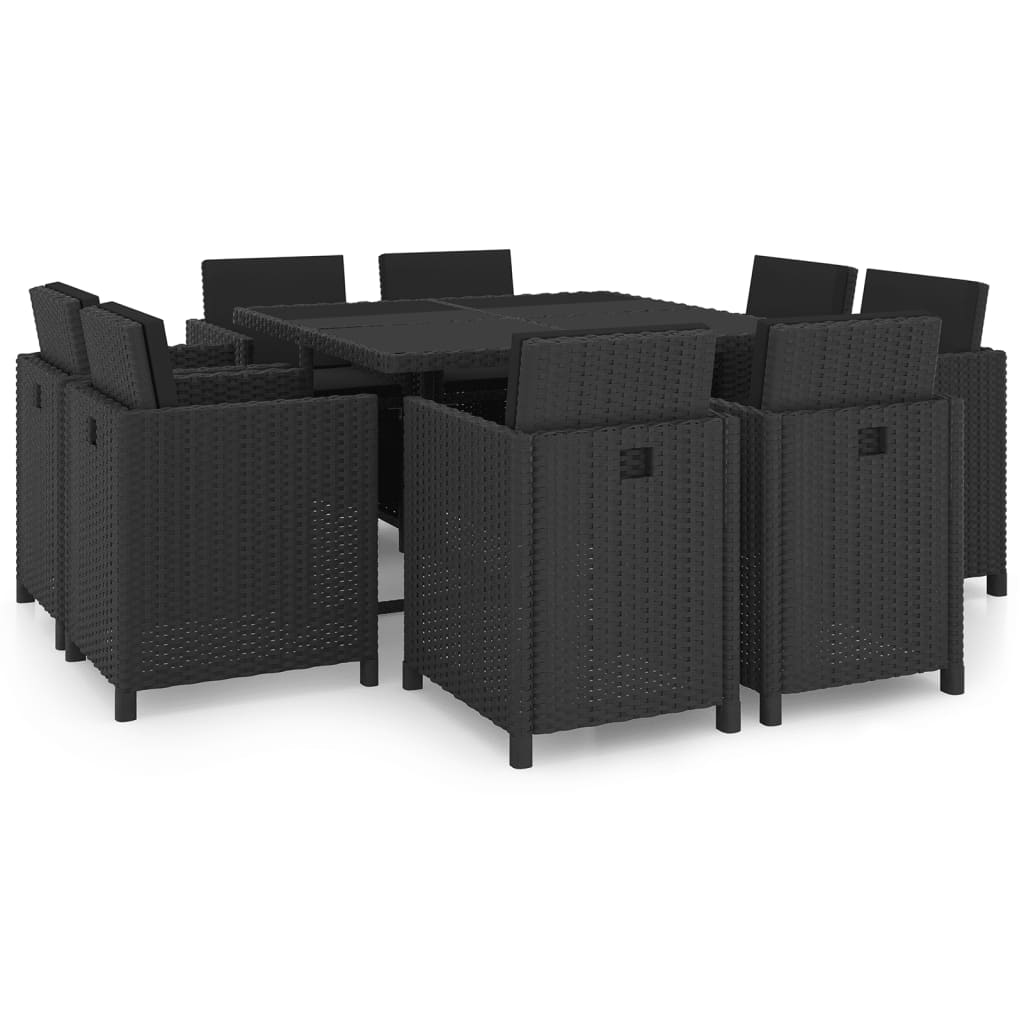 Set mobila de exterior cu 9 piese vidaXL, Ratan, 109 x 109 x 74 cm Negru