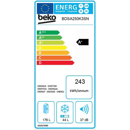Frigider cu doua usi incoporabil Beko BDSA250K3SN, 220 l, Termostat reglabil, Clasa A+, H 144.8 cm