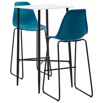Set mobilier de bar 3 piese masa cu scaune, vidaXL, Plastic/Otel, 60 x 60 x 111 cm, Albastru inchis
