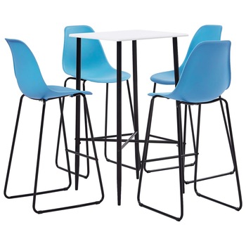Set mobilier de bar 5 piese masa cu scaune, vidaXL, Plastic/Otel, 60 x 60 x 111 cm, Albastru Set mobilier de bar 5 piese masa cu scaune, vidaXL, Plastic/Otel, 60 x 60 x 111 cm, Albastru