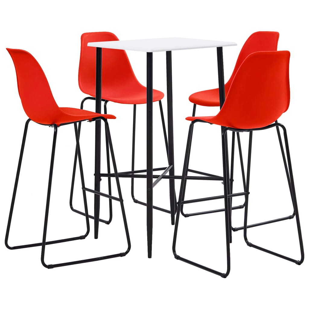 Set mobilier de bar 5 piese masa cu scaune, vidaXL, Plastic/Otel, 60 x 60 x 111 cm, Rosu