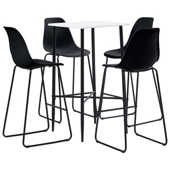 Set mobilier de bar 5 piese masa cu scaune, vidaXL, Plastic/Otel, 60 x 60 x 111 cm, Negru/Alb