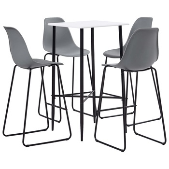 Set mobilier de bar 5 piese masa cu scaune, vidaXL, Plastic/Otel, 60 x 60 x 111 cm, Gri Set mobilier de bar 5 piese masa cu scaune, vidaXL, Plastic/Otel, 60 x 60 x 111 cm, Gri