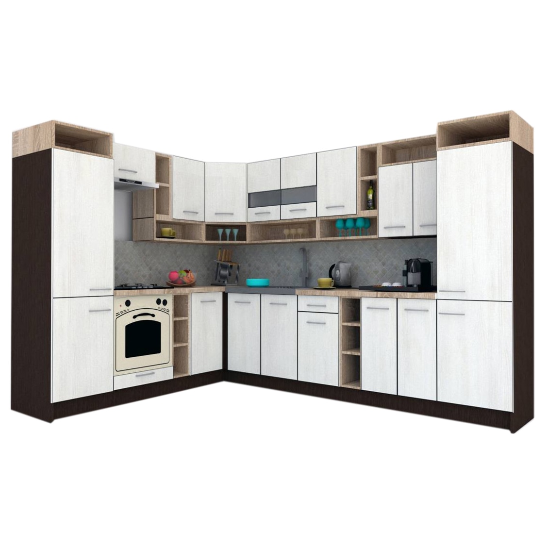Set Bucatarie de Colt Genarom COSSY NEW ST 230-310, Wenge / Decor 8508