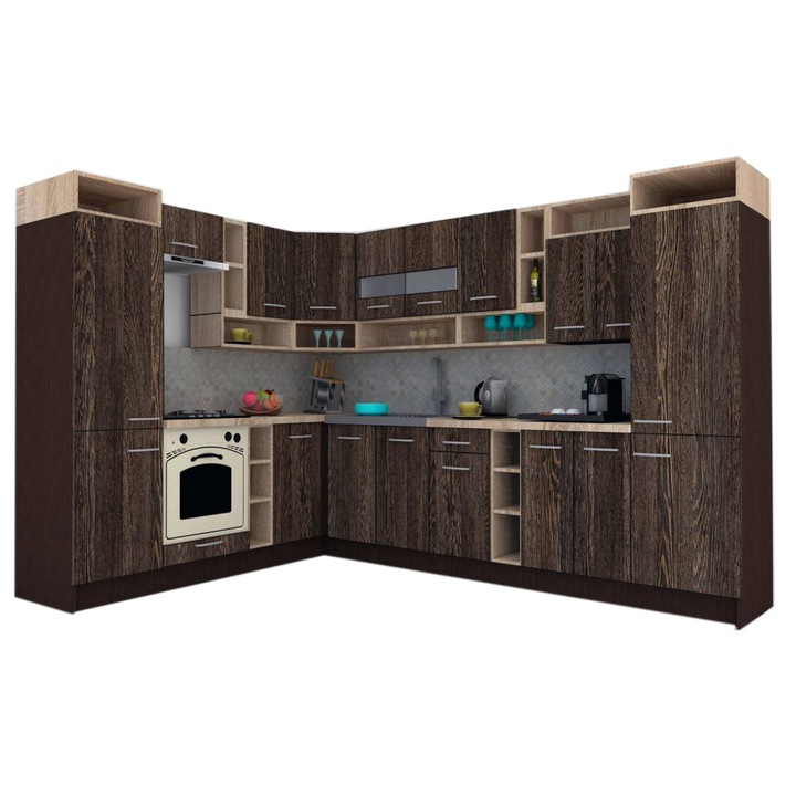 Set Bucatarie de Colt Genarom COSSY NEW ST 230-310, Wenge / Decor 7648