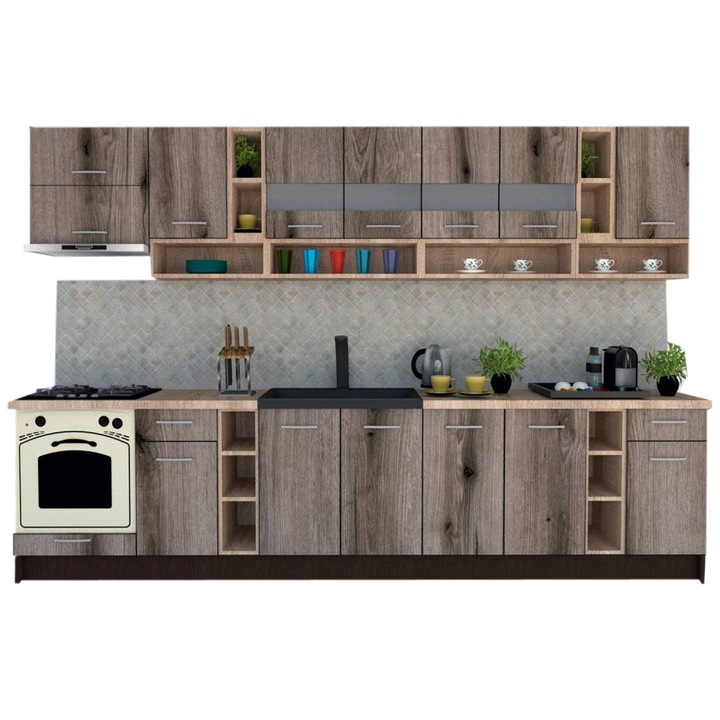 Set Bucatarie Genarom COSSY NEW 340, Wenge / Decor K366