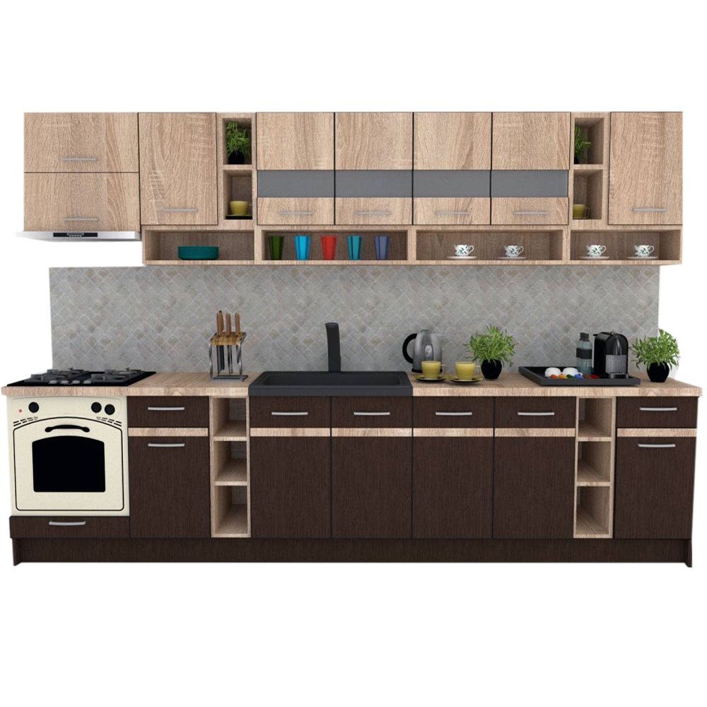 Set Bucatarie Genarom COSSY NEW 340, Wenge / Stejar Sonoma