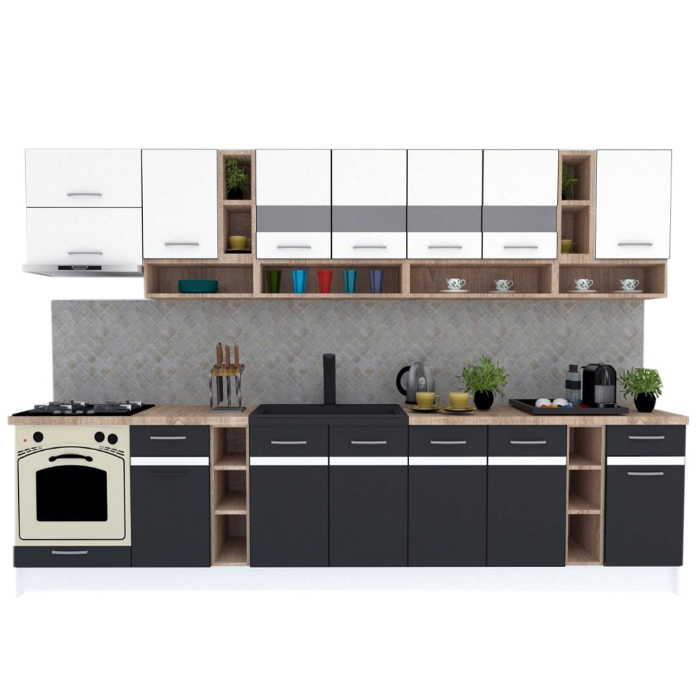 Set Bucatarie Genarom COSSY NEW 340, Alb / Gri