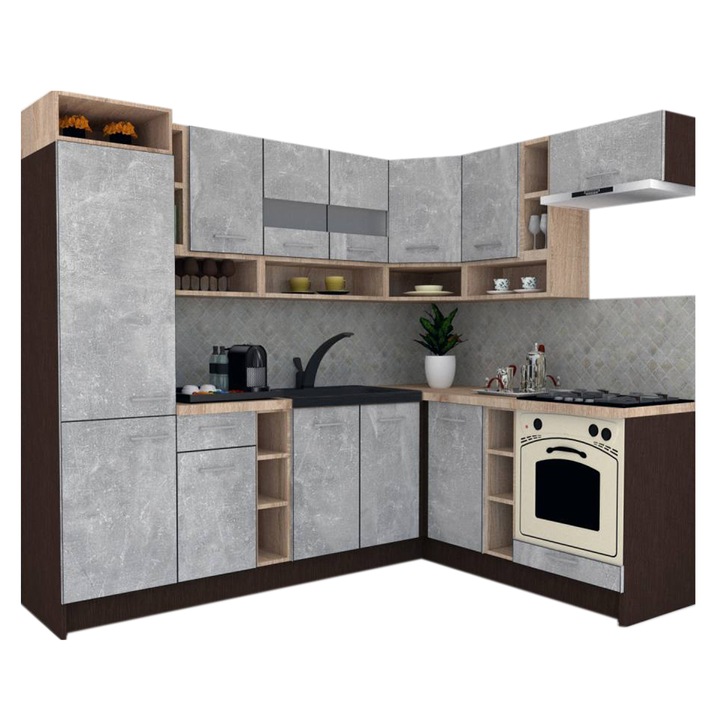 Set Bucatarie de Colt Genarom COSSY NEW DR 180-250, Wenge / Decor 4298