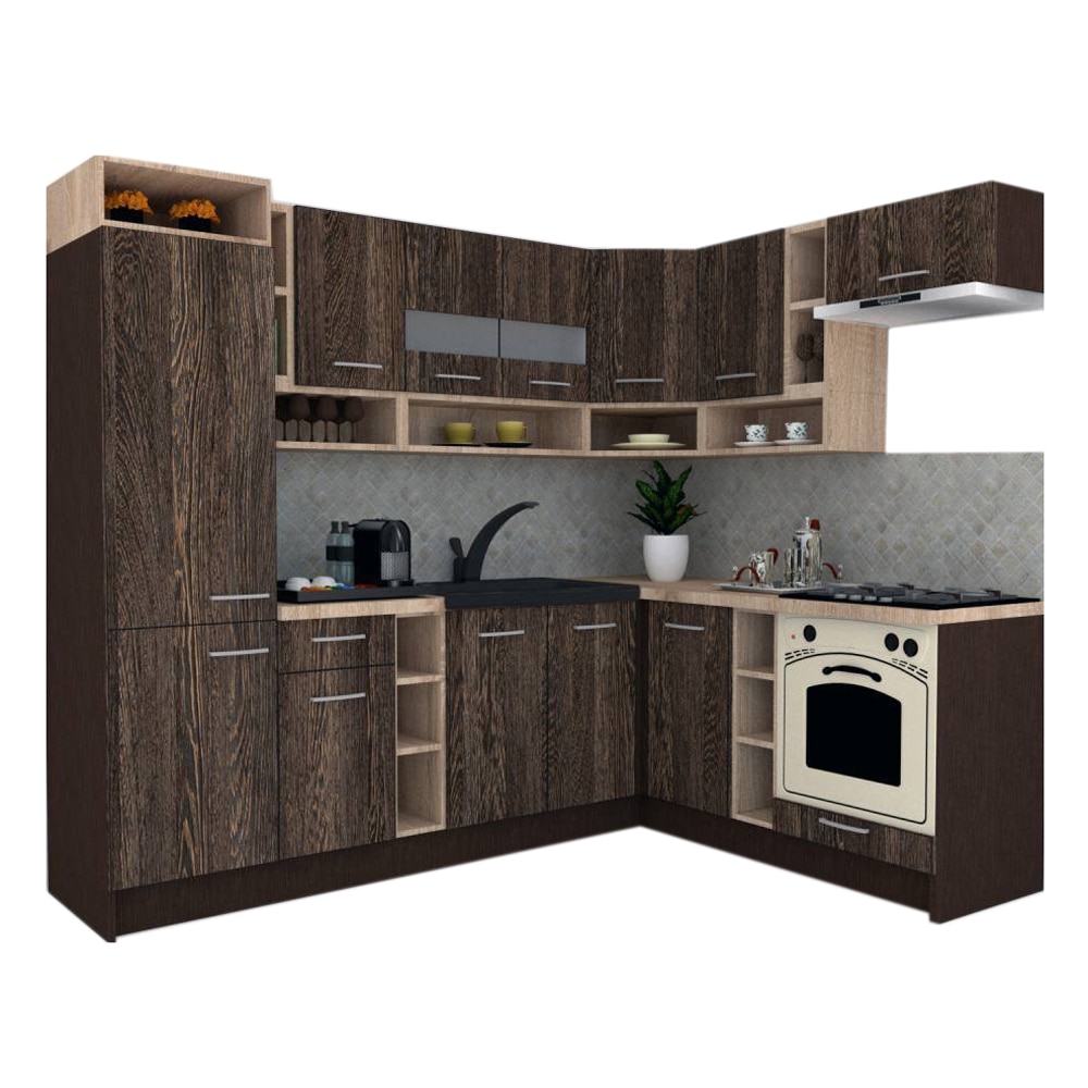 Set Bucatarie de Colt Genarom COSSY NEW DR 180-250, Wenge / Decor 7648