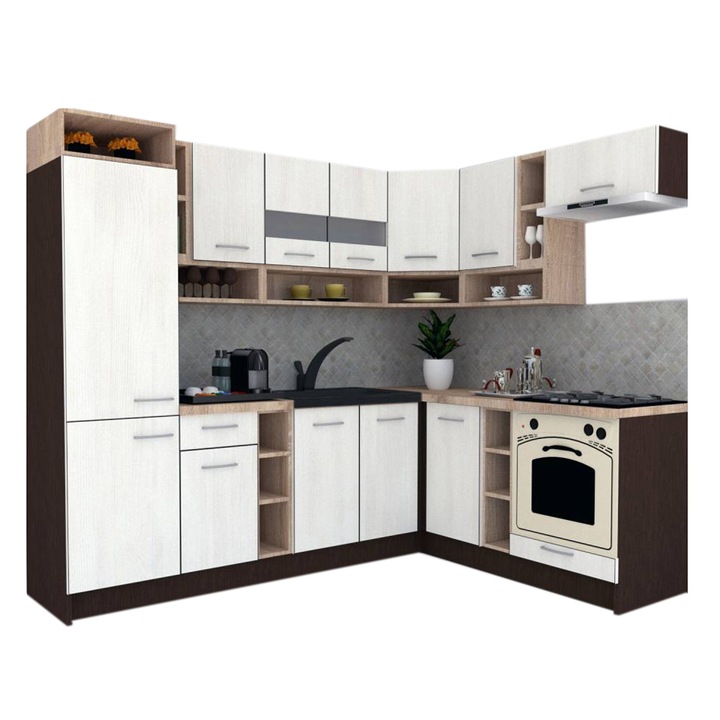 Set Bucatarie de Colt Genarom COSSY NEW DR 180-250, Wenge / Decor 8508