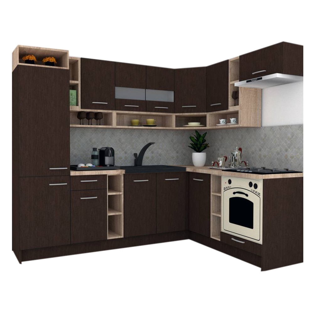 Set Bucatarie de Colt Genarom COSSY NEW DR 180-250, Wenge / Decor 8548