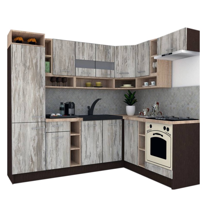 Set Bucatarie de Colt Genarom COSSY NEW DR 180-250, Wenge / Decor K084