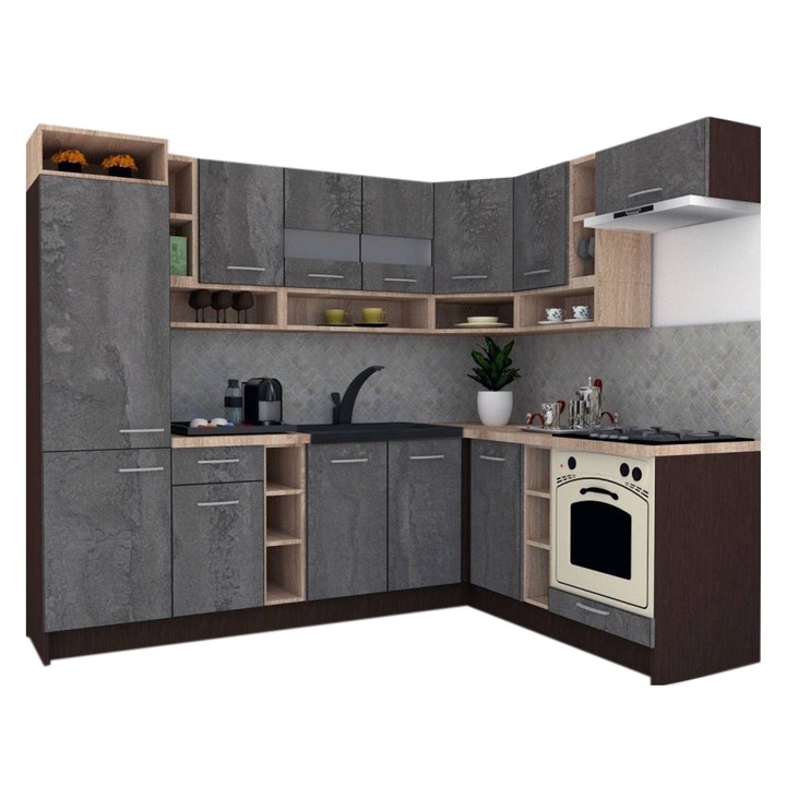 Set Bucatarie de Colt Genarom COSSY NEW DR 180-250, Wenge / Decor K352