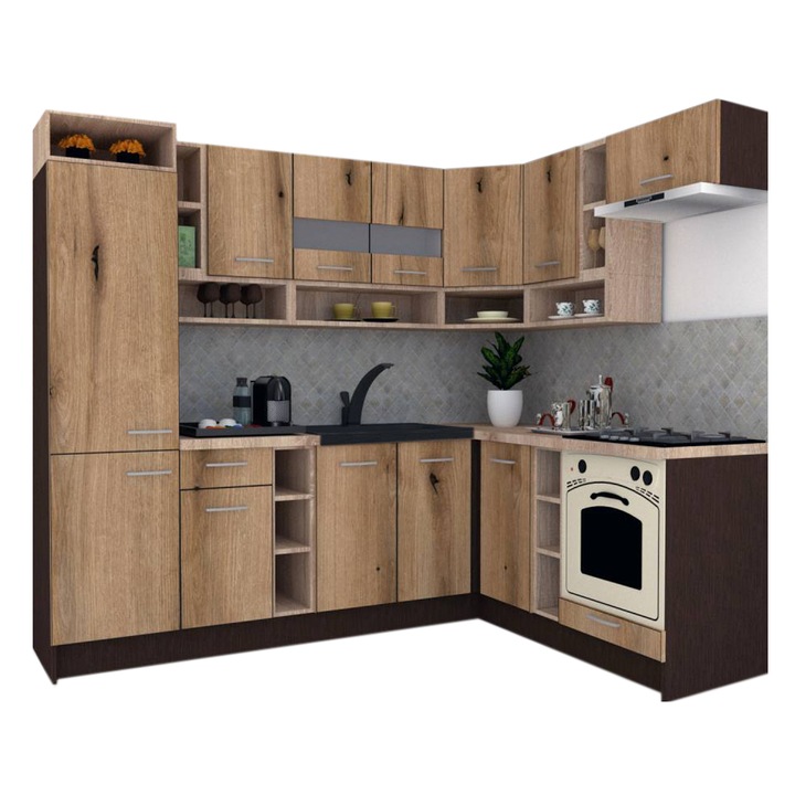 Set Bucatarie de Colt Genarom COSSY NEW DR 180-250, Wenge / Decor K365