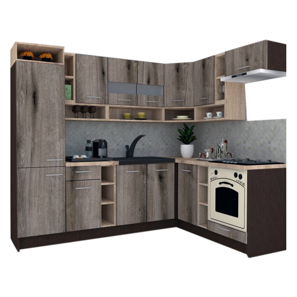 Set Bucatarie de Colt Genarom COSSY NEW DR 180-250, Wenge / Decor K366