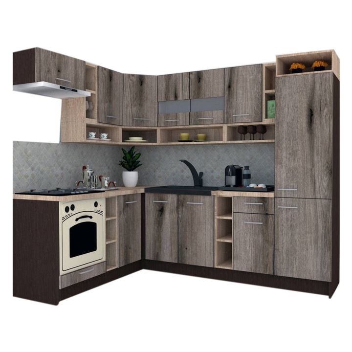 Set Bucatarie de Colt Genarom COSSY NEW ST 180-250, Wenge / Decor K366