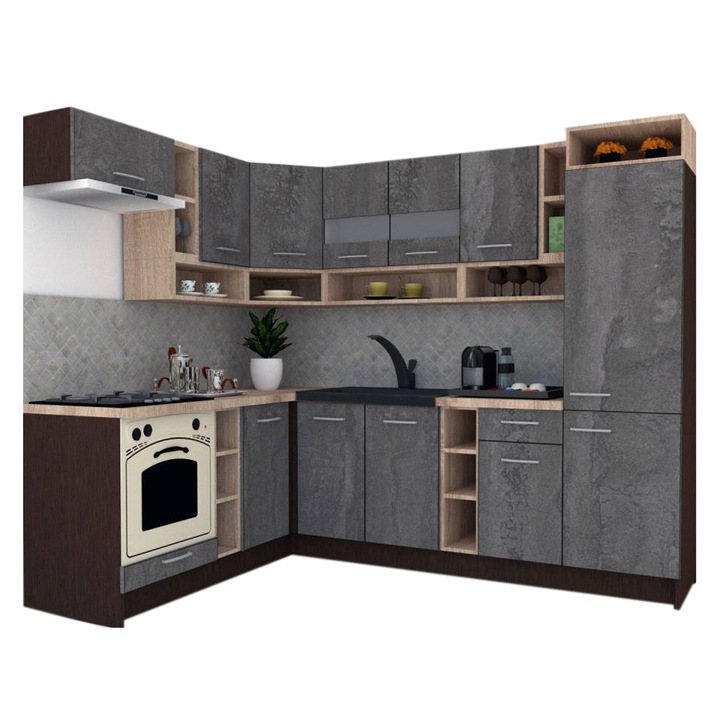 Set Bucatarie de Colt Genarom COSSY NEW ST 180-250, Wenge / Decor K352