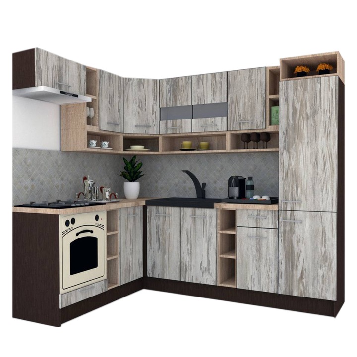 Set Bucatarie de Colt Genarom COSSY NEW ST 180-250, Wenge / Decor K084