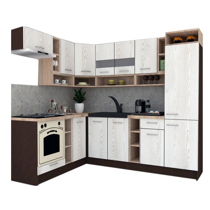 Set Bucatarie de Colt Genarom COSSY NEW ST 180-250, Wenge / Decor K010