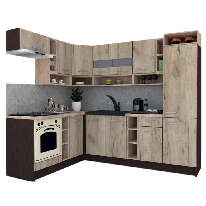 Set Bucatarie de Colt Genarom COSSY NEW ST 180-250, Wenge / Decor K002