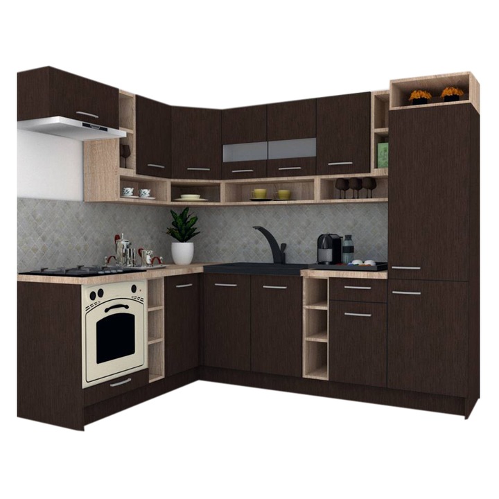 Set Bucatarie de Colt Genarom COSSY NEW ST 180-250, Wenge / Decor 8548