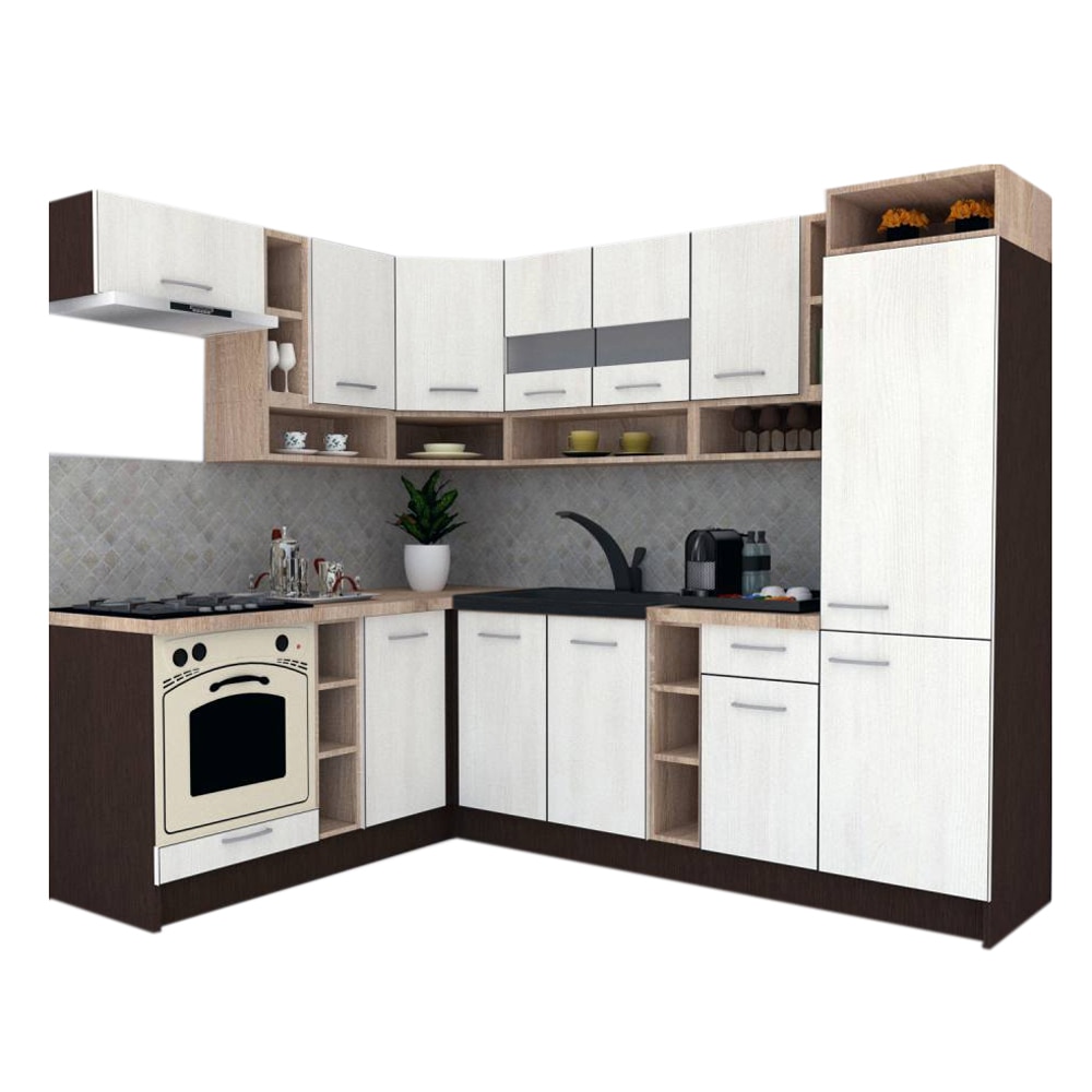 Set Bucatarie de Colt Genarom COSSY NEW ST 180-250, Wenge / Decor 8508