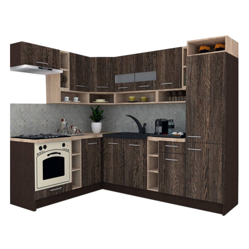 Set Bucatarie de Colt Genarom COSSY NEW ST 180-250, Wenge / Decor 7648