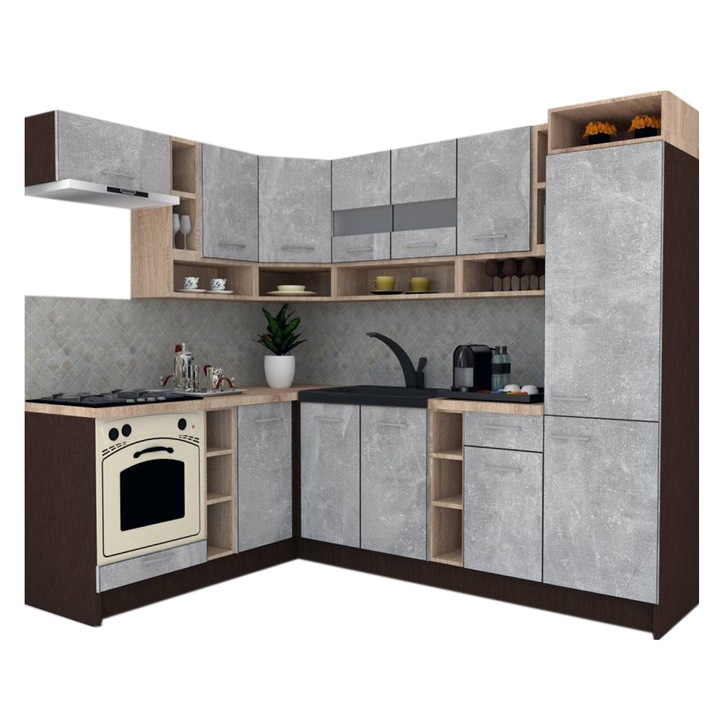 Set Bucatarie de Colt Genarom COSSY NEW ST 180-250, Wenge / Decor 4298