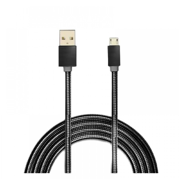 Cablu date metalic microUSB 1m negru