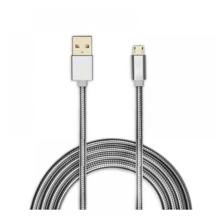 Cablu date metalic microUSB 1m gri