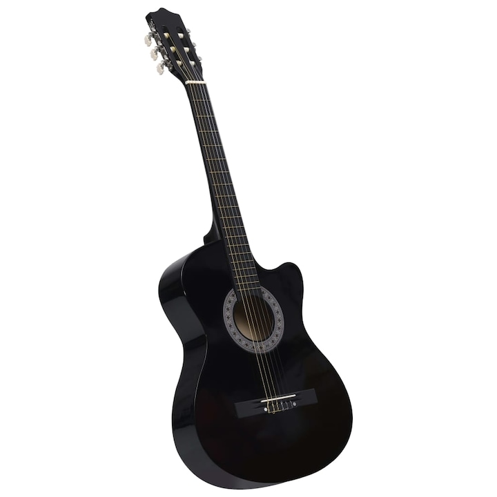 vidaXL 6 húros fekete kivágott testű akusztikus western gitár 38