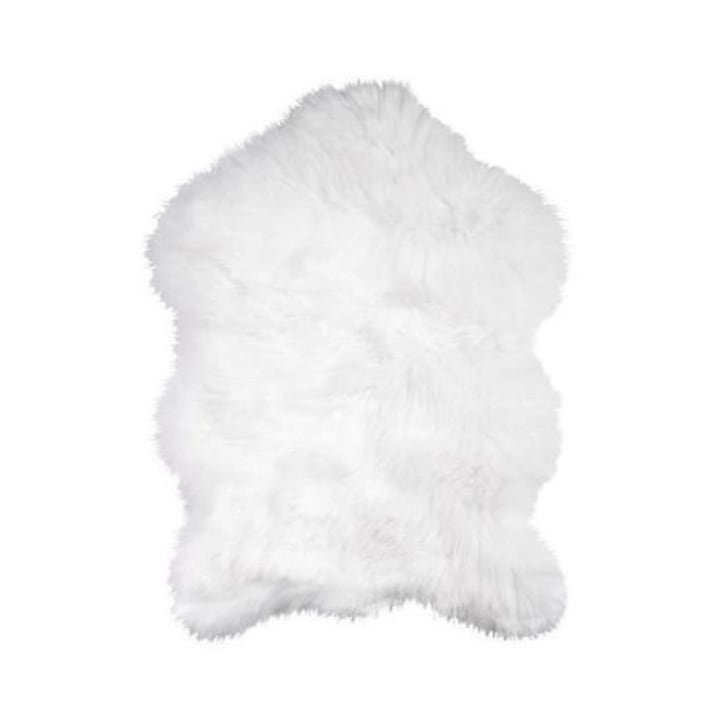 Covor pufos decorativ , culoarea alb, material poliester, 90x55x1.5 cm