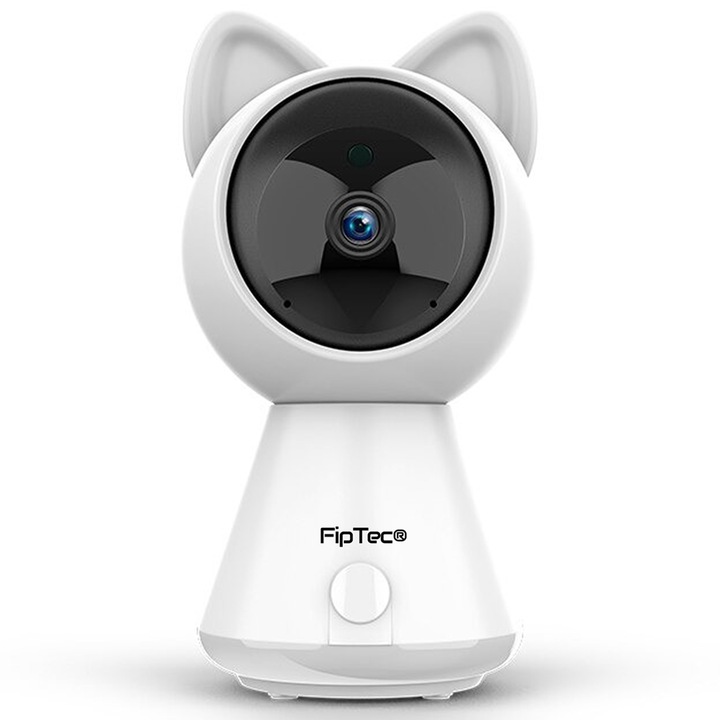 FipTec LV12 Kitten WiFi okoskamera, Full HD, mozgás- és hangriasztás, éjszakai látás, kétirányú hang és vezérlés Androidról / Apple-ről vagy számítógépről, fehér