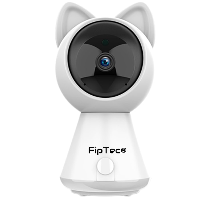 Intelligens babafigyelő FipTec LV12 Kitten, WiFi, Full HD, kétirányú hang, mozgás- és hangriasztás, éjszakai látás és vezérlés Androidról, Apple-ről vagy számítógépről, fehér
