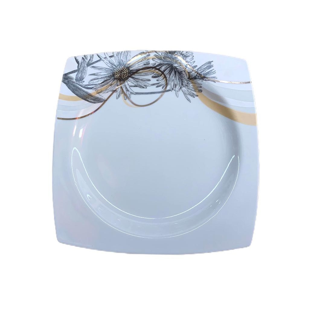 Set 12 farfurii portelan, patrata, alb, 21x21 cm