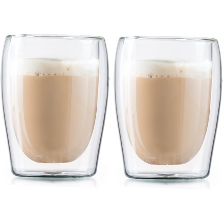Set 2 pahare Cappuccino Vivo, sticla borosilicata, pereti dubli, 300 ml