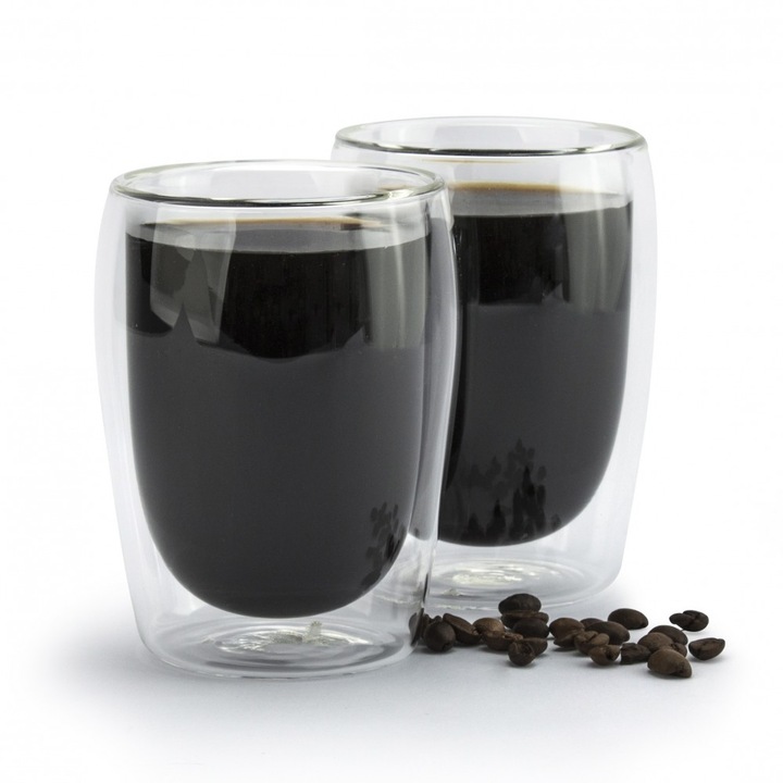 Set 2 pahare espresso Boreale, sticla borosilicata, pereti dubli, 80 ml