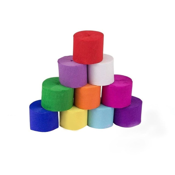 DACO válogatott krepppapír, 5 cm x 10 m, 10 db/készlet, 28 g/m², 10 szín