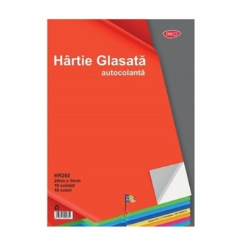 Hartie Glasata Autocolanta Lucioasa DACO, 24x34 cm, 10 Coli/Top, 10 Culori Hartie Glasata Autocolanta Lucioasa DACO, 24x34 cm, 10 Coli/Top, 10 Culori