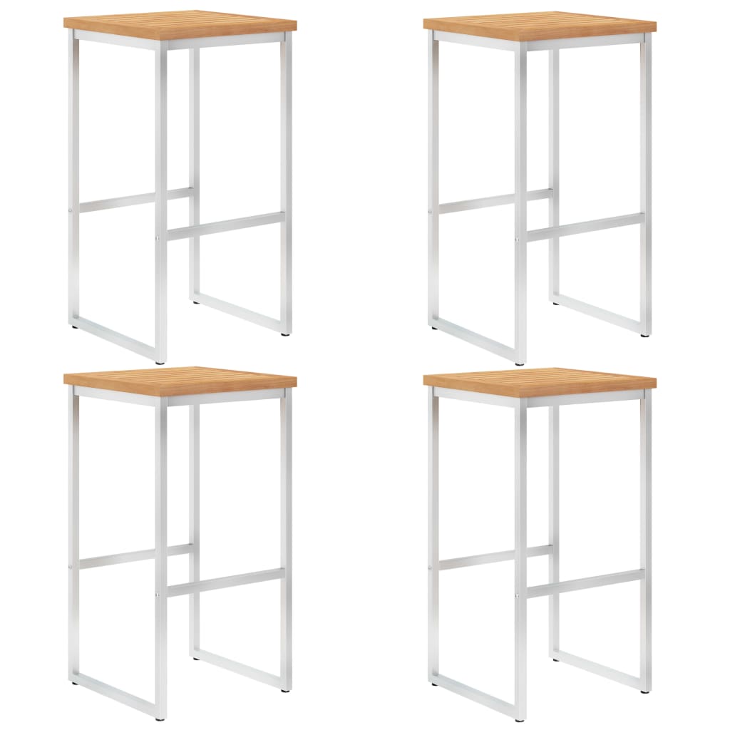 Set 4 scaune de bar, vidaXL, Lemn de tec/Otel, 40 x 40 x 75 cm, Maro
