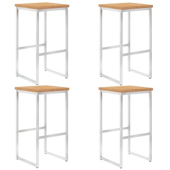 Set 4 scaune de bar, vidaXL, Lemn de tec/Otel, 40 x 40 x 75 cm, Maro Set 4 scaune de bar, vidaXL, Lemn de tec/Otel, 40 x 40 x 75 cm, Maro