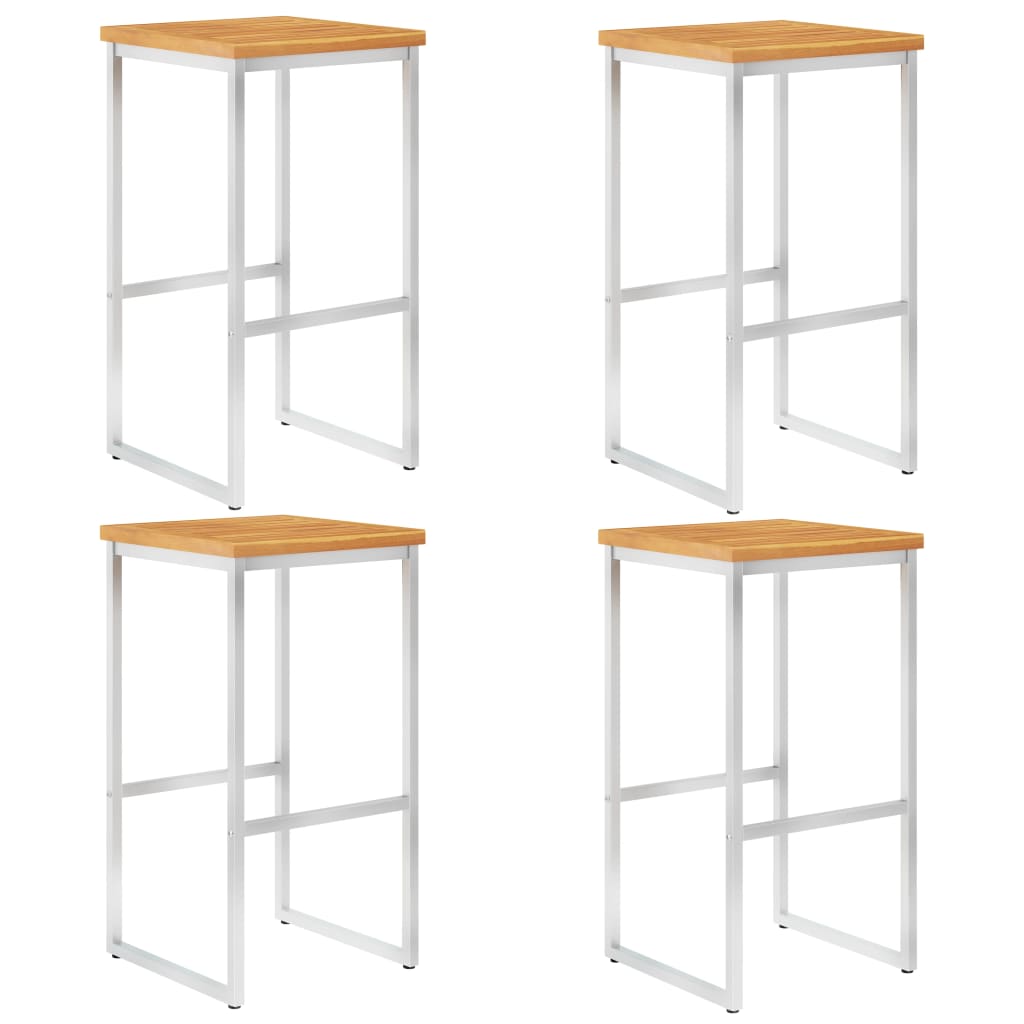 Set 4 scaune de bar, vidaXL, Lemn de acacia/Otel, 40 x 40 x 75 cm, Maro